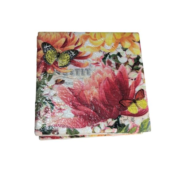 Handmade Floral & Butterfly Decoupage Tile Coasters - Set of 4 - Picture 3 of 4